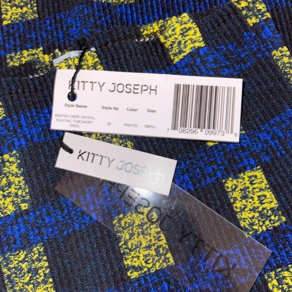 NWT Kitty Joseph Womens Crepe Sheath Dress Black Blue Strapless Size Small - Picture 2 of 4